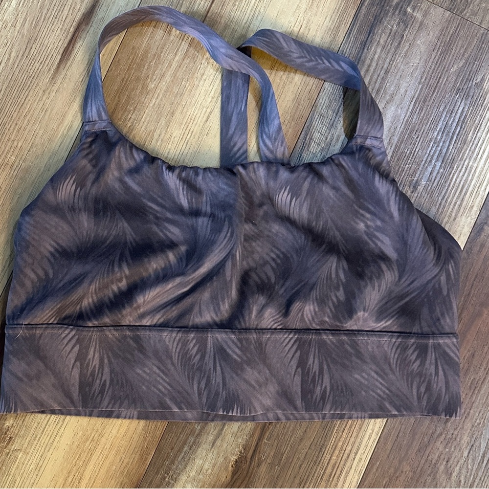 Feather Pattern Sports Bra in Plum and Gray